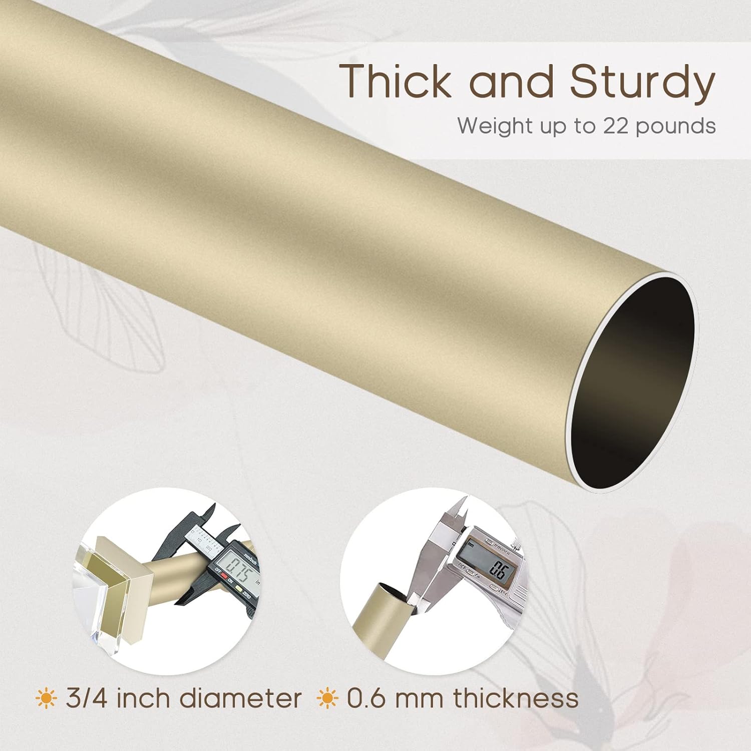 3/4 inch Single Window Curtain Rod with Diamond Acrylic Finial,66-120 inch,Champagne Gold