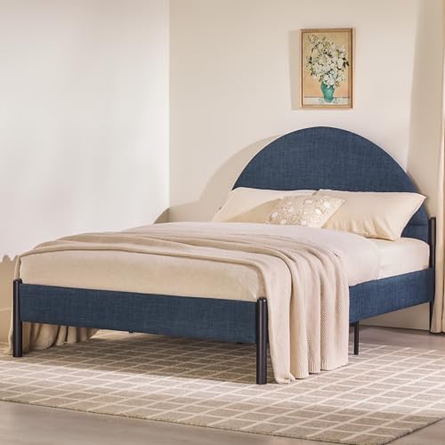 Walker Edison Queen Modern Curved Upholstered-Headboard Bed, Queen Size, Oatmeal
