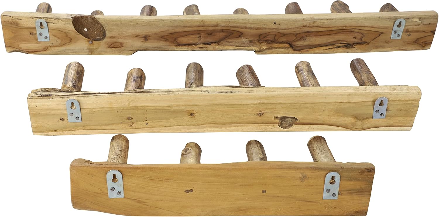 Deco 79 Rustic Teak Wood Solid Wall Hook, Set of 3 32