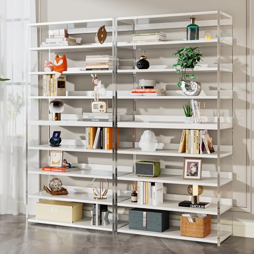 Tribesigns 8-Tier Acrylic Bookshelf Set of 2, Modern Bookcase with Wood Shelves, 63