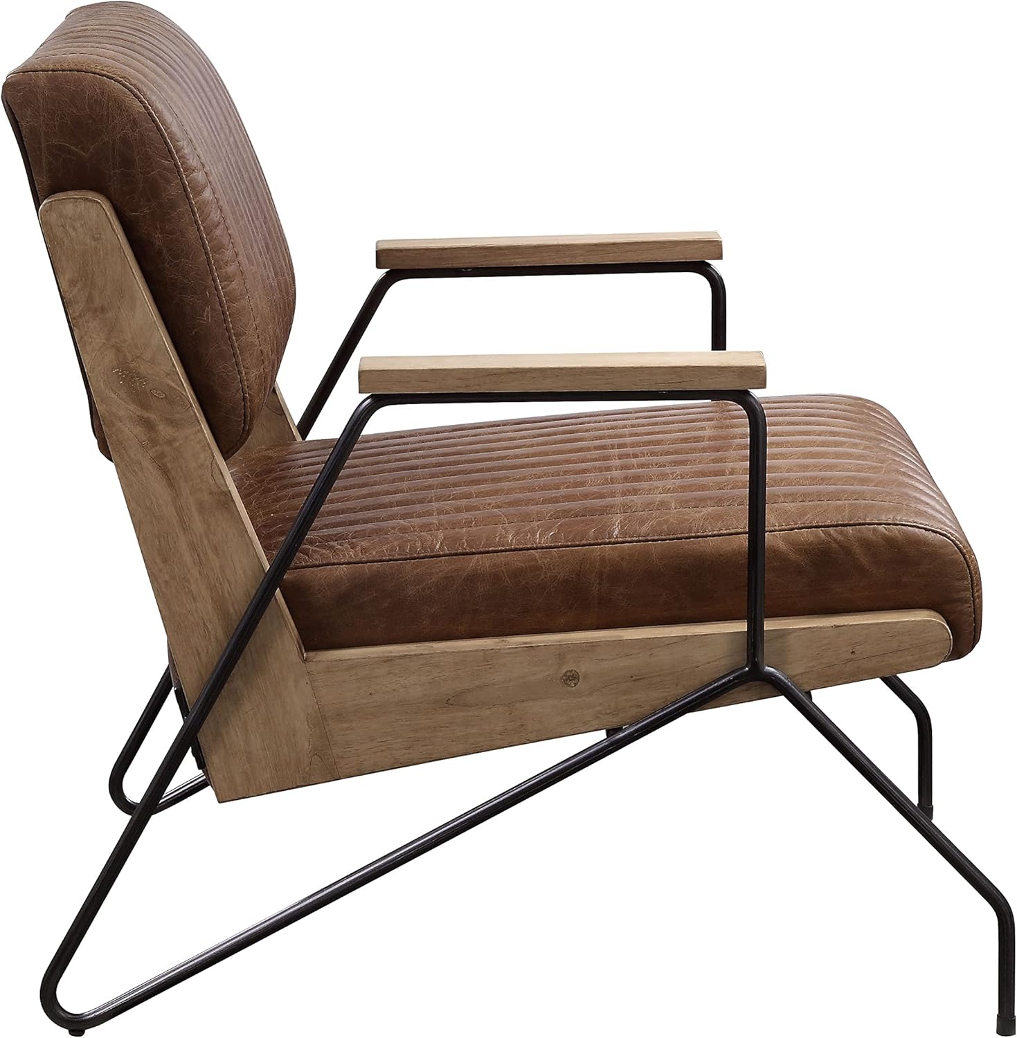 Acme Eacnlz Upholstered Accent Chair in Cocoa Top Grain Leather and Matt Iron