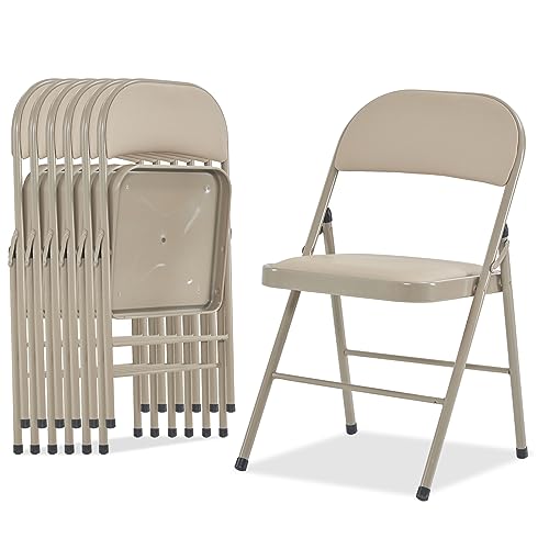 4 Pack Folding Chairs with Padded Seats and Back, Plastic Foldable Chairs with Steel Frame and Cushion, Padded Folding Chairs set of 4 for Indoor, Outdoor, Event, Party, Office (Grey)