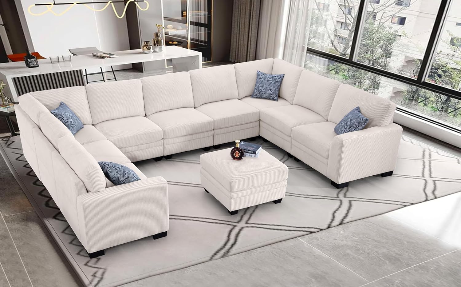 10PCS Corduroy Flexible Combination Sofa Sectional, Cream