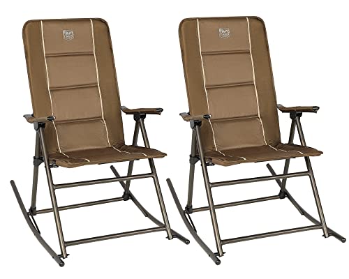 TIMBER RIDGE Padded High Back Outdoor Rocking Side Pocket Portable Rocker Lawn Chairs for Adults, Heavy Duty Supports 300 LBS, Brown