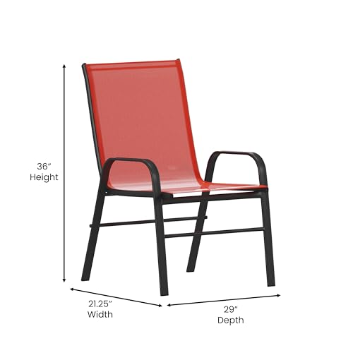 EMMA + OLIVER 4 Pack Brown Outdoor Stack Chair with Flex Comfort Material - Patio Stack Chair