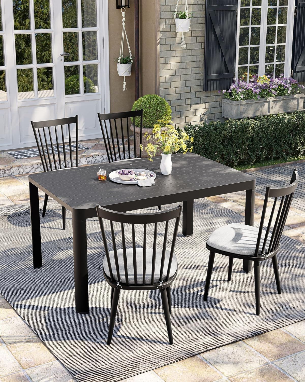 Pellebant Aluminum Outdoor Dining Chair Set of 4, High Back Armless Patio Chair with Cushions, All Weather for Patio, Garden, Lawn, Deck, Porch and Yard, Black