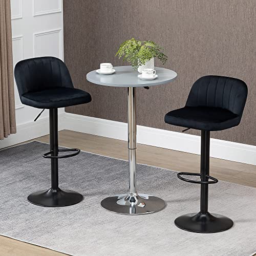 HOMCOM Adjustable Bar Stools Set of 2, Velvet Counter Height Barstool, Upholstered Kitchen Stool with Swivel Seat, Steel Frame, Footrest for Kitchen Counter and Dining Room, ‎Black