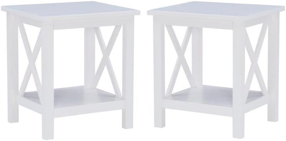 Home Square 2-Piece Furniture Wood MDF End Table Set in Antique White