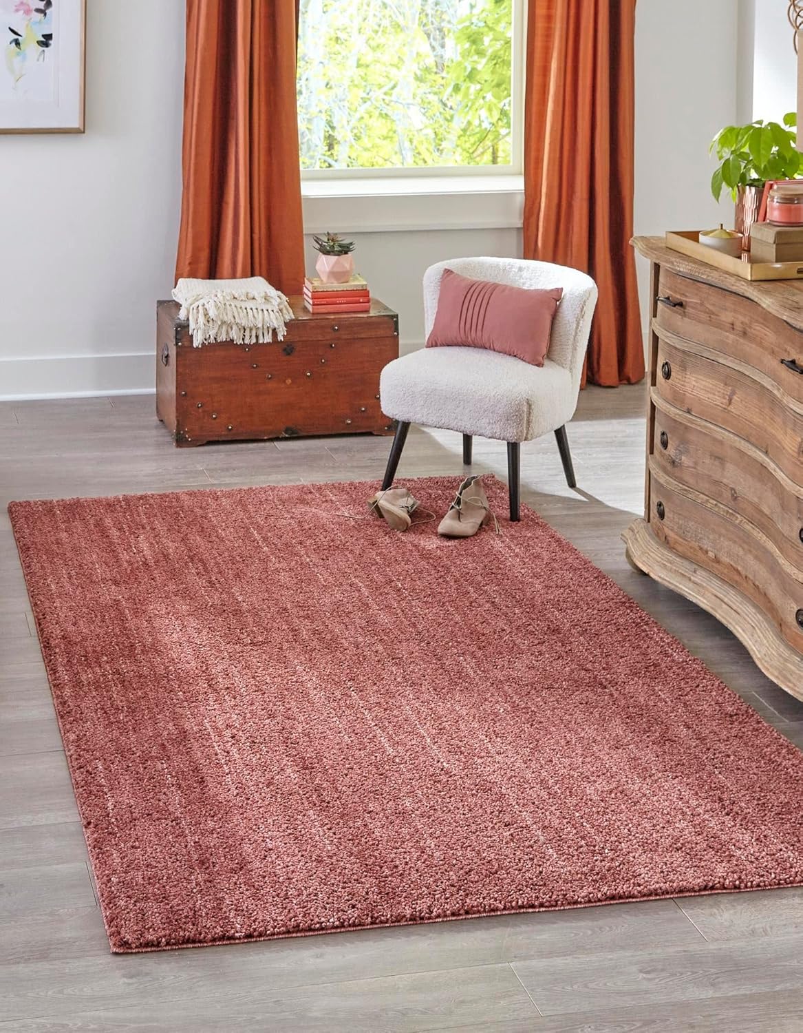 Rugs.com Jill Zarin Shaggy Chic Collection Rug – 9' 4 x 12' Pomegranate Red Shag Rug Perfect for Living Rooms, Large Dining Rooms, Open Floorplans