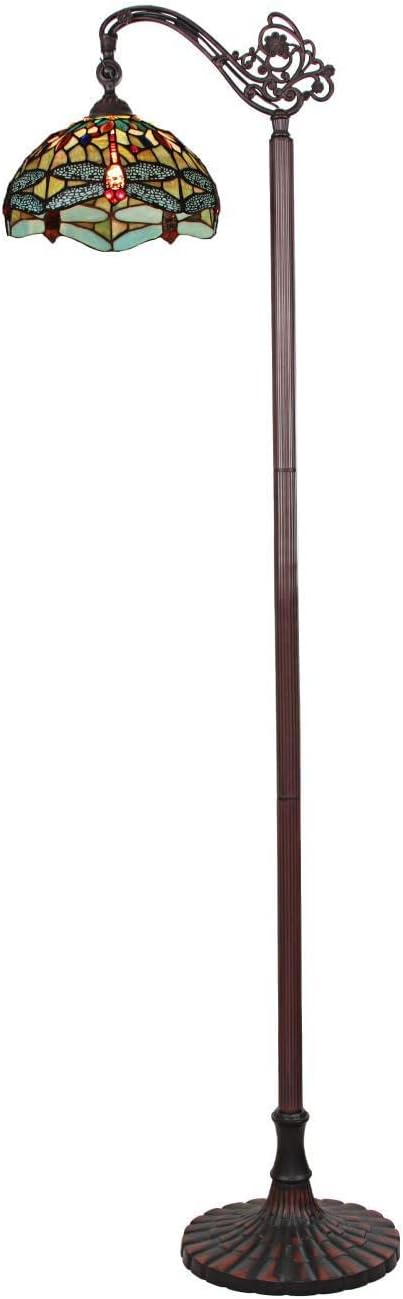 Chloe Lighting Empress Dragonfly Tiffany-Style Dark Bronze 1 Light Reading Floor Lamp 11'' Wide, Multicolor