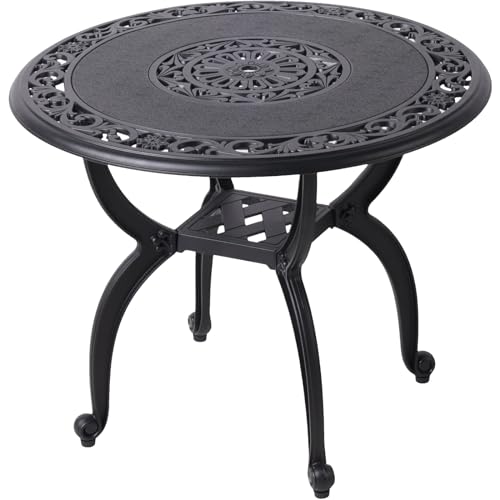 YKSY&YKSY Cast Aluminum Outdoor Side Table,Anti-Rust Outdoor End Table,Patio Coffee Bistro Table for Indoor,Garden,Porch,Balcony (60CM-ICE, Black)