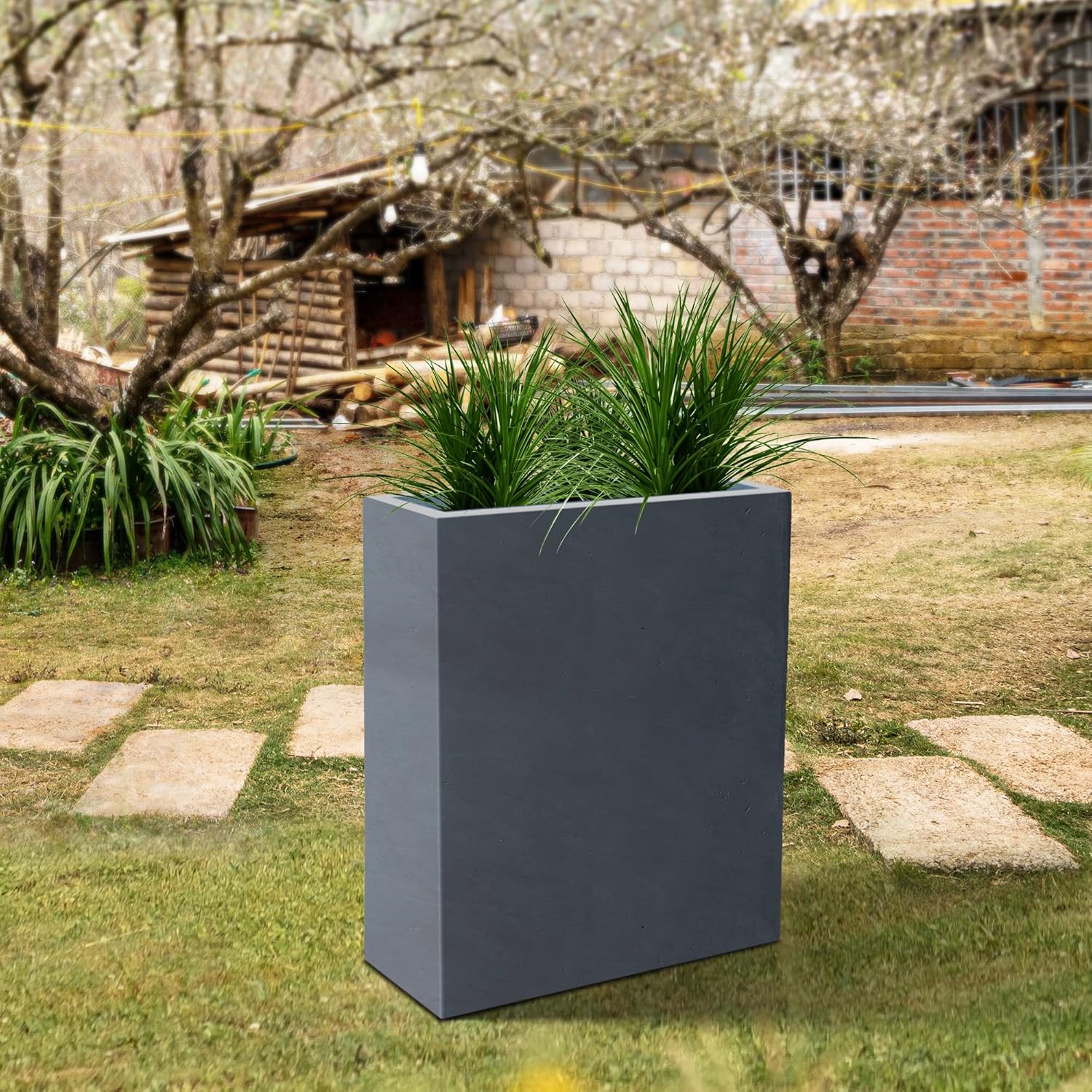 Kante RF0111A-C60121 Lightweight Concrete Modern Long & High Rectangle Planter, Charcoal