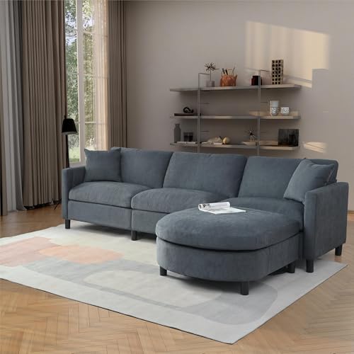 L-Shaped Modular Sectional Sofa Couch with Movable Ottoman, Detachable Seat and Back Cushions, Convenient Armrest Storage, Comfortable Sponge Filled Backrest for Living Room (Beige)
