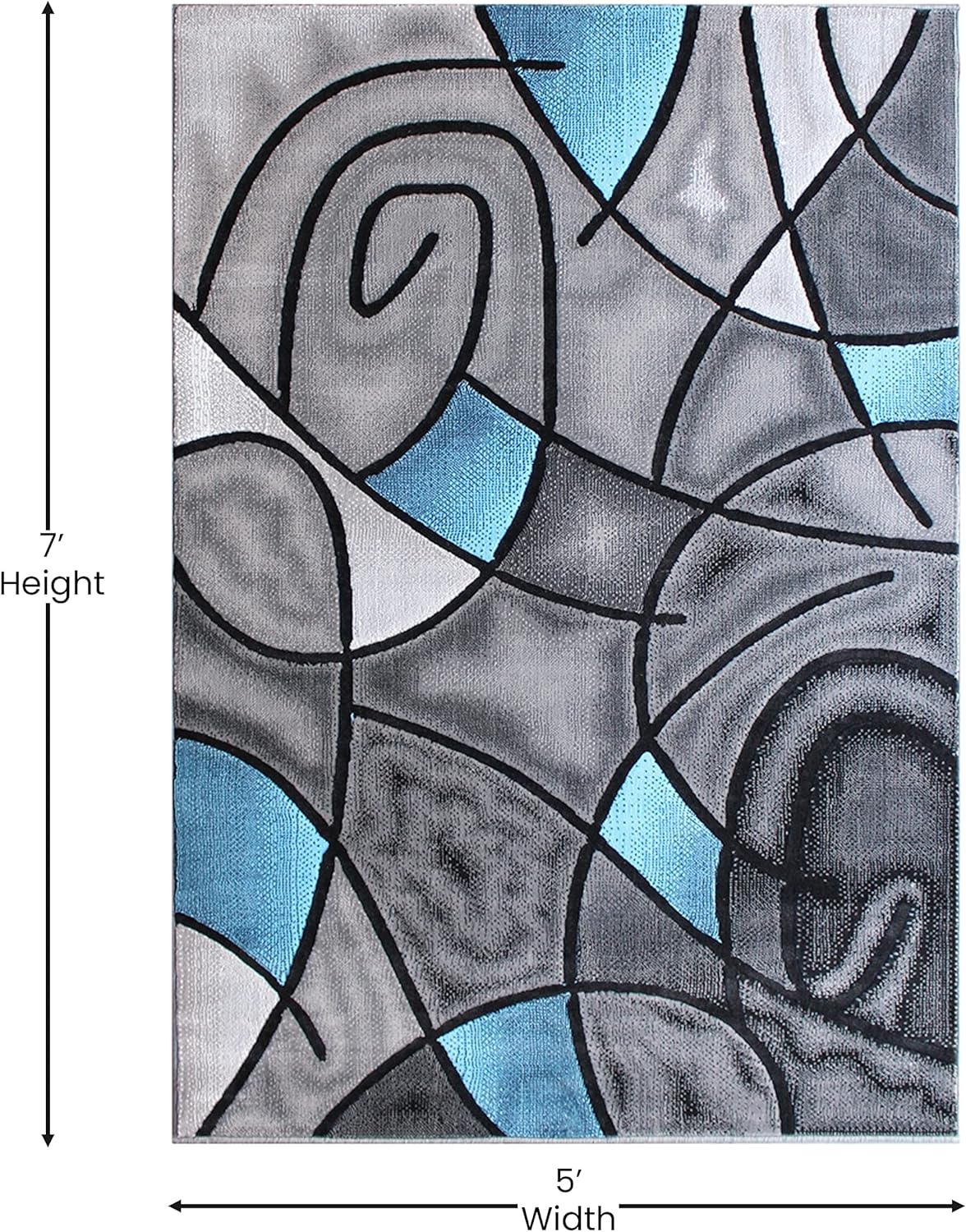 Flash Furniture Jubilee Collection Abstract Area Rug - Colorfast Blue Olefin Rug - 5' x 7' Area Rug - Jute Backing - Living Room, Bedroom, & Family Room