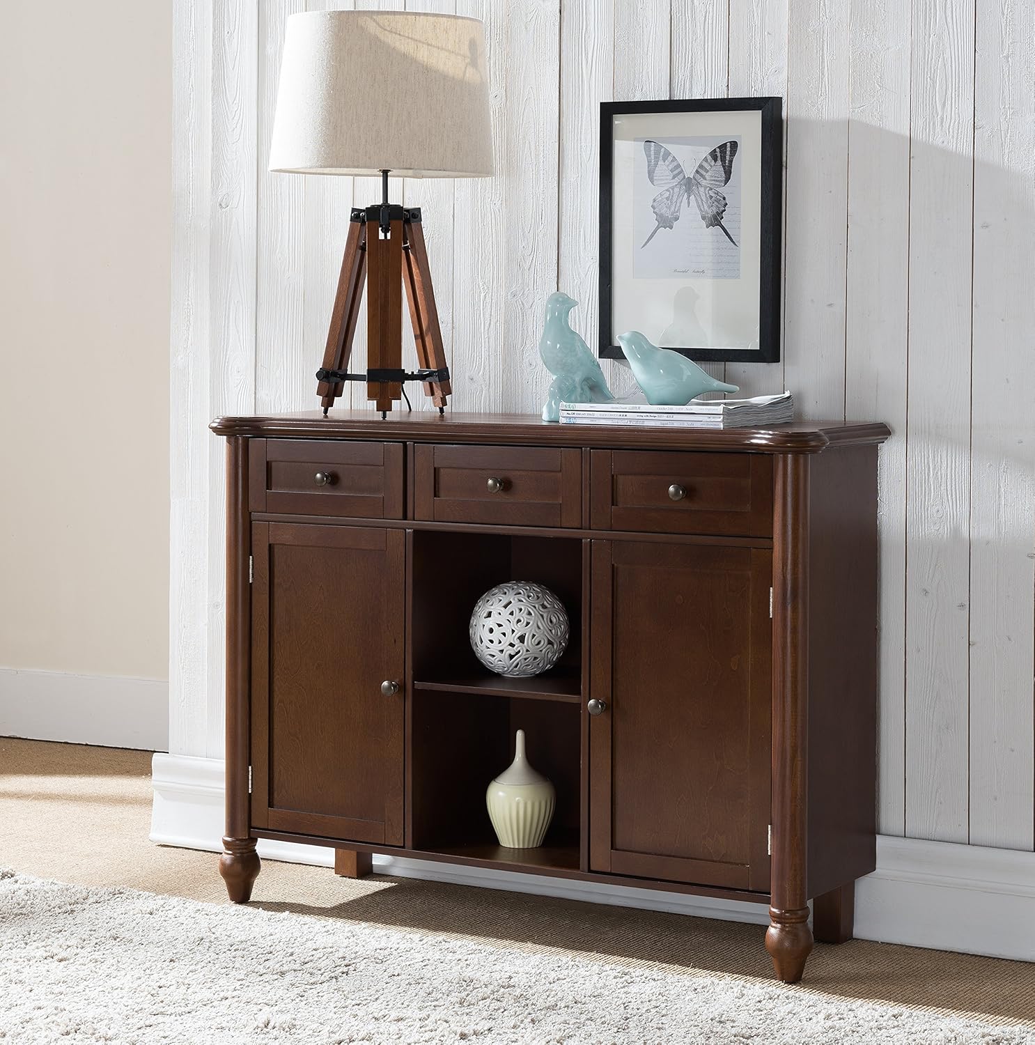 Kings Brand Furniture Wood Sideboard Buffet Cabinet Console Table, Walnut