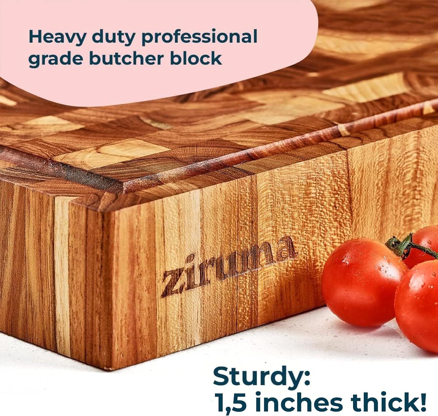 Set of Cutting Board and Beeswax - Includes an End Grain Butcher Block Made of Teak Wood [16