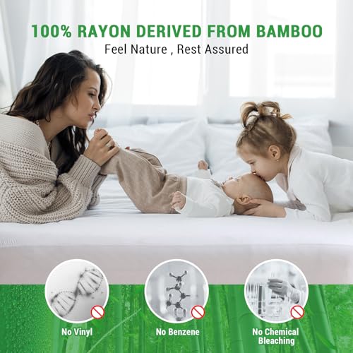 Gogreen Bamboo Rayon Waterproof Mattress Protector, Stretchable Queen Mattress Protector Fit up to 16