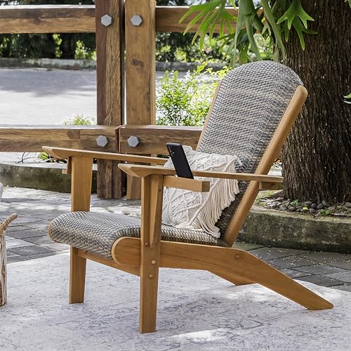 Cambridge Casual Auburn Teak Wood Padded Upholstered Patio Conversation Set, Adirondack Chair + Ottoman