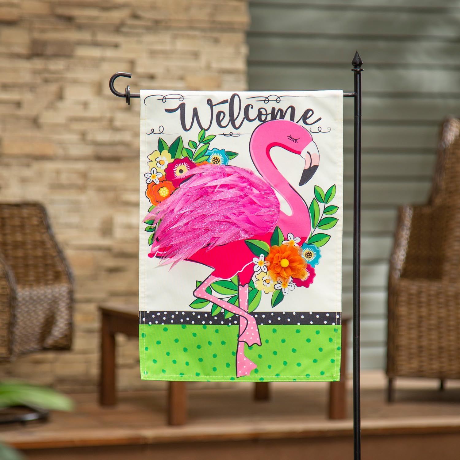 Evergreen Flag Floral Flamingo Welcome Linen Garden Flag | Welcome Garden Flag 12x18 Double Sided | Small Garden Flags For Outside | Outdoor house Flags for All Season