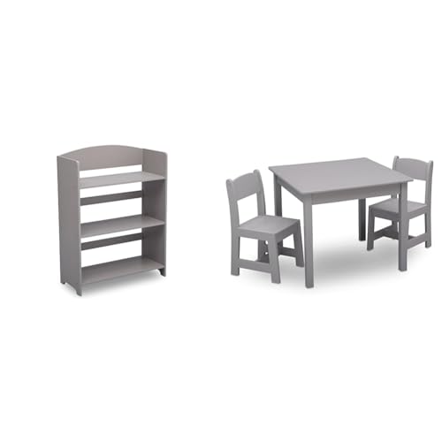Delta Children MySize Bookshelf - Greenguard Gold Certified, Grey & MySize Kids Wood Table and Chair Set (2 Chairs Included) - Ideal for Arts & Crafts