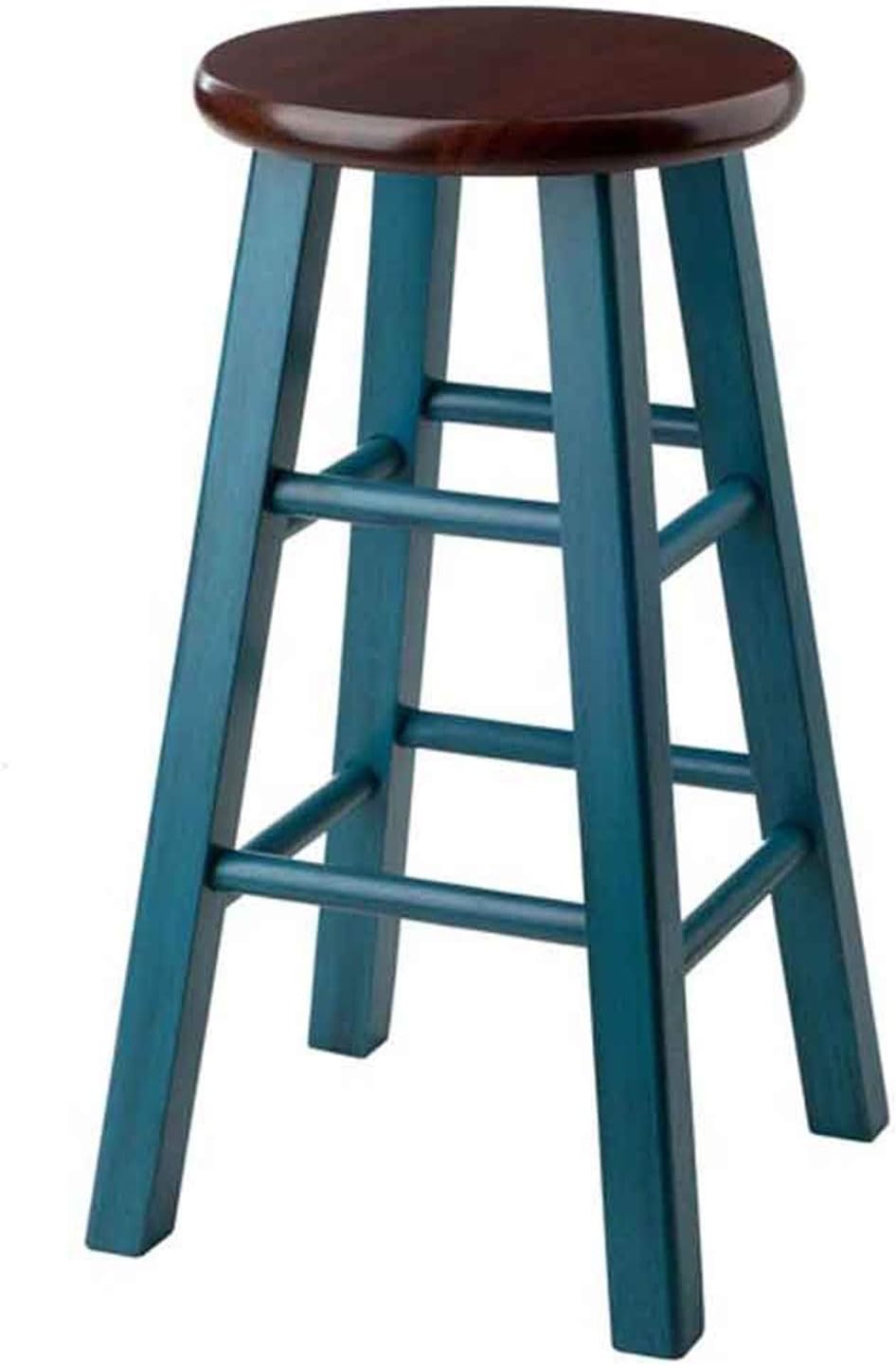 Ivy Counter Stool, Rustic Teal and Walnut - Solid Wood Construction, Sturdy Square Legs, Antique Washed Finish, Smooth Round Seat, Fully Assembled - 24.2