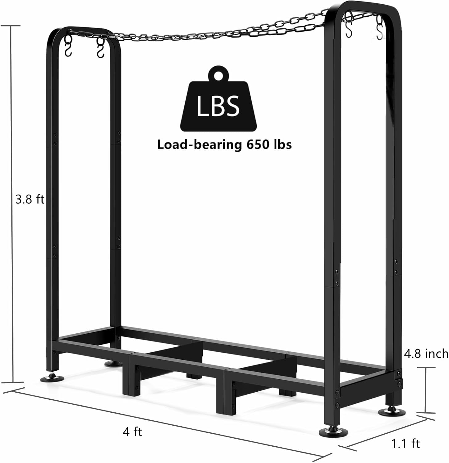 Homdox Firewood Rack, Heavy Duty Outdoor Log Rack Indoor Fire Wood Holder for Fireplace Patio Deck, Strong Metal Support Logs Stand Stacker Holder with Adjustable Foot Pads, Log Carrier