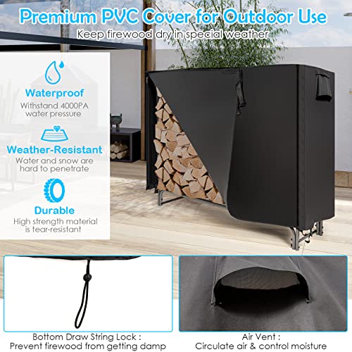 Goplus 5FT Firewood Rack Outdoor with Cover, Heavy Duty Firewood Log Holder, Waterproof Weather Resistant Fire Wood Rack Storage Stacker, Steel Tubular Log Stand for Fireplace, Patio, Courtyard