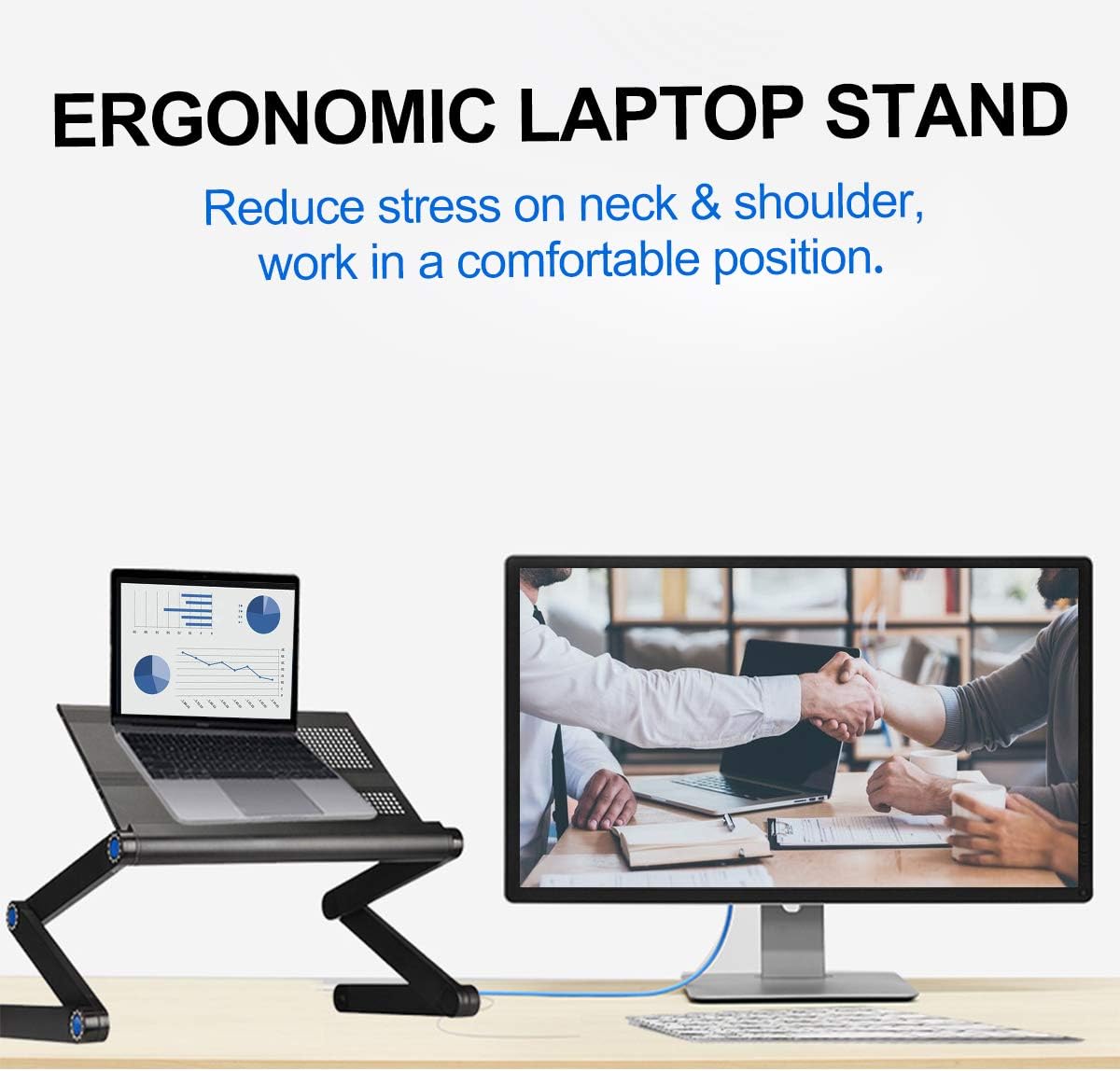 Lovinouse Upgraded Adjustable Aluminum Laptop Desk, with Cooling Fan, Mouse Pad, Notebook, MacBook Laptops Table Stand for Home Office, Ergonomic Lap Desk TV Bed Standing Desk