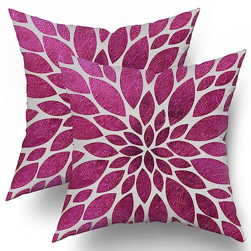 Spring Teal Dahlia Pillow Covers 18X18 in Navy Blue Teal Floral Couch Pillow Cases Modern Abstract Throw Pillows Set of 2 Summer Home Decor for Living Room Bedroom Bed Cushion Outdoor