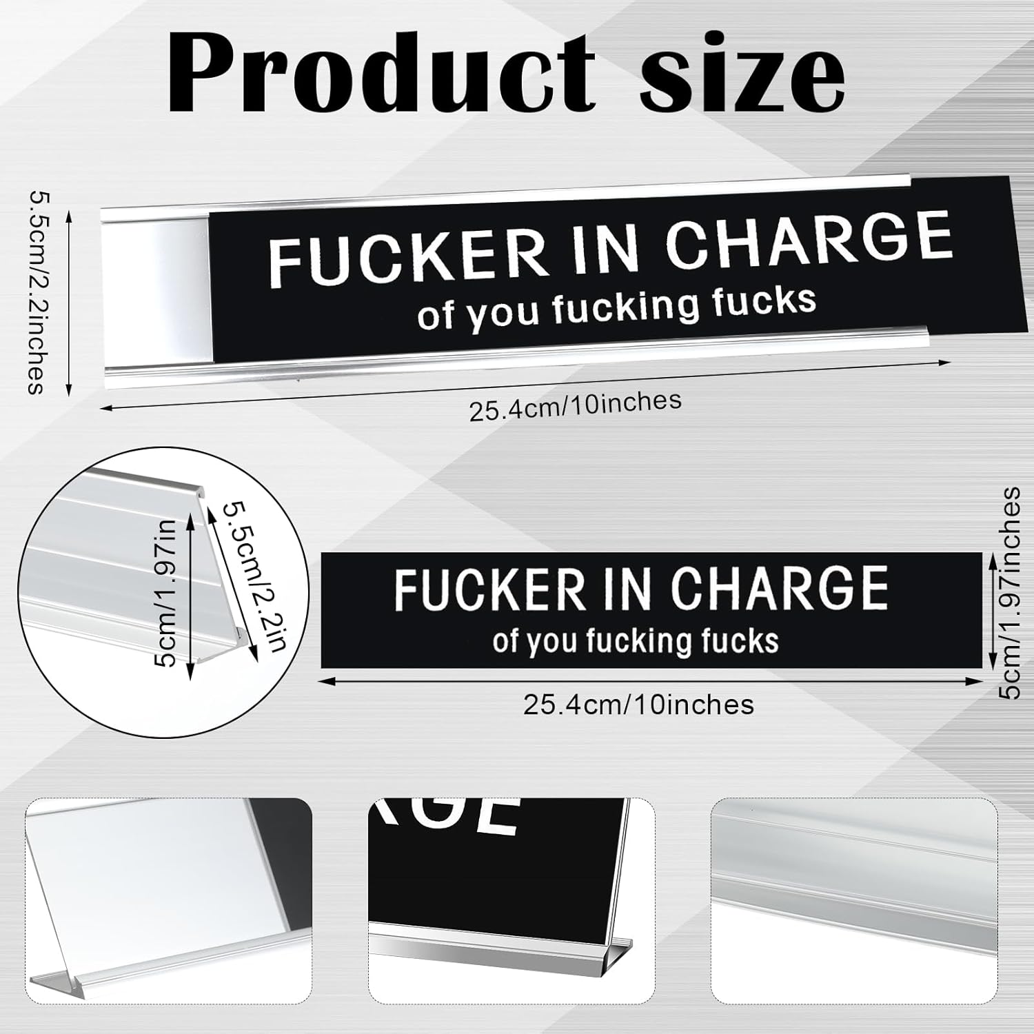 Funny Desk Signs for Office, Novelty Nameplate Funny Office Decor Black Desk Plaque for Women Men Coworker Gift Office Home Desk Supply Accessories, 10 x 2 Inch (Fucker In Charge of You)