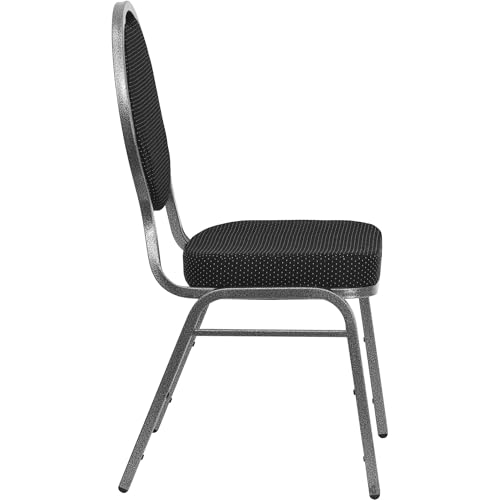 Flash Furniture 4 Pack HERCULES Series Teardrop Back Stacking Banquet Chair in Black Patterned Fabric - Silver Vein Frame