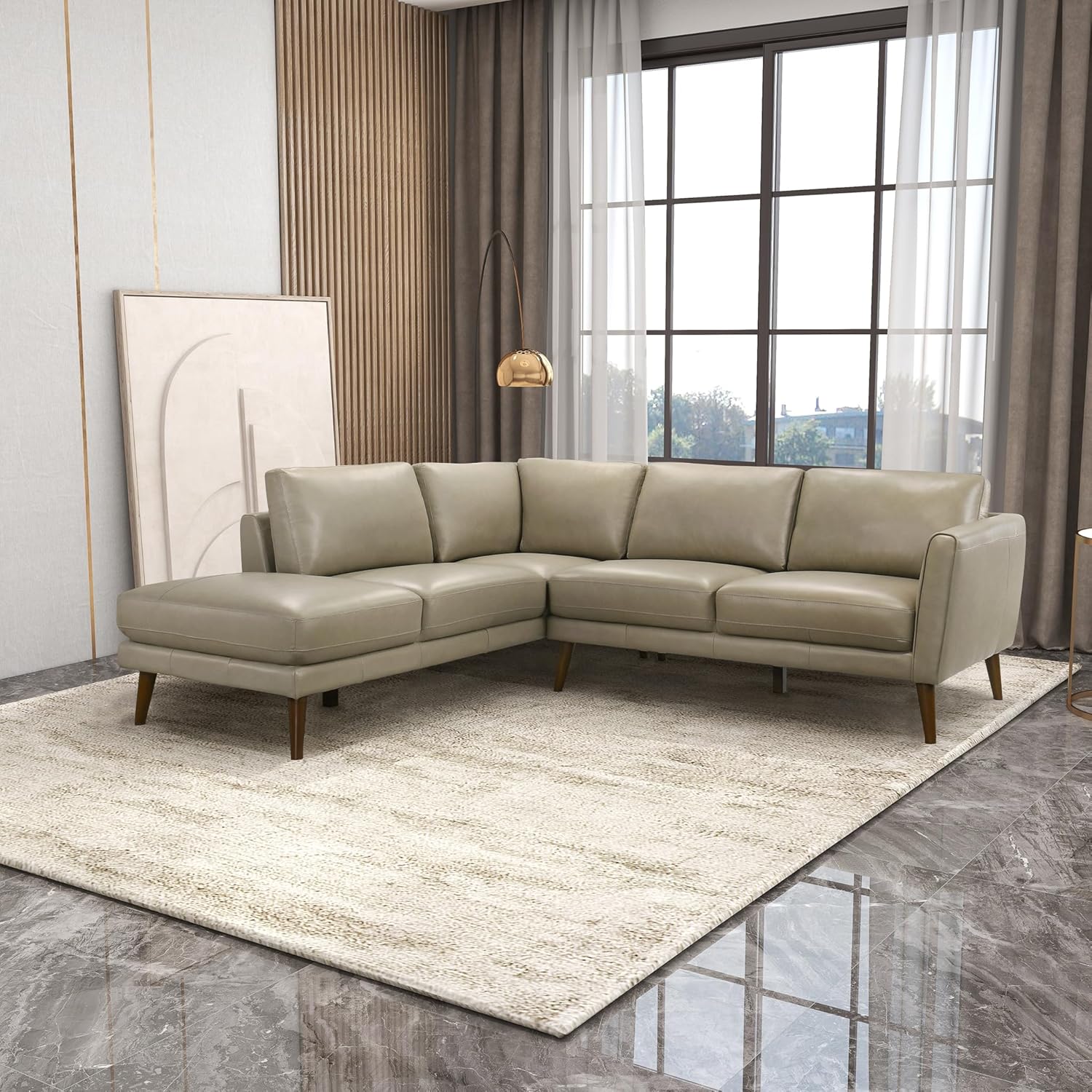 Paisley Genuine Leather L-Shaped Pillow Back Left-Facing Sectional in Cream