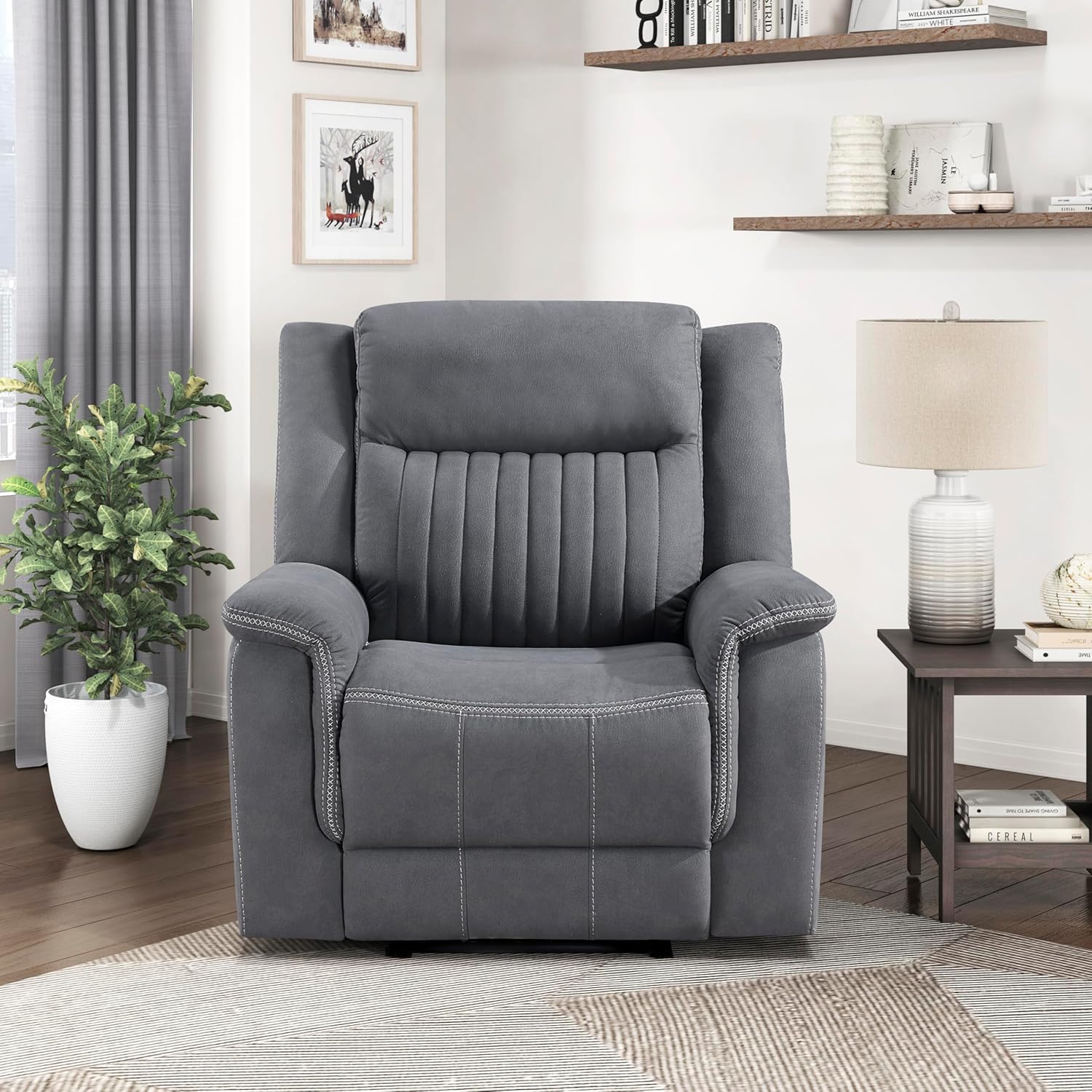 Lexicon Recliner Chair Living Room Reclining Sofa Chair, Home Theater Seating, Wall Hugger Recliner, Manual Recliner Sofa Chair for Living Room/Office/Apartment, Grey
