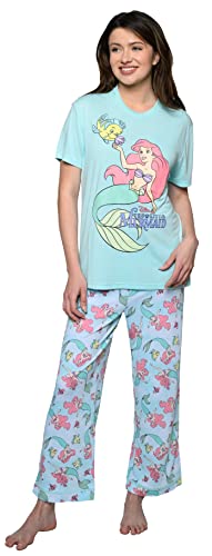 Disney Womens Pajama Set The Little Mermaid Print T-shirt and Lounge Pants