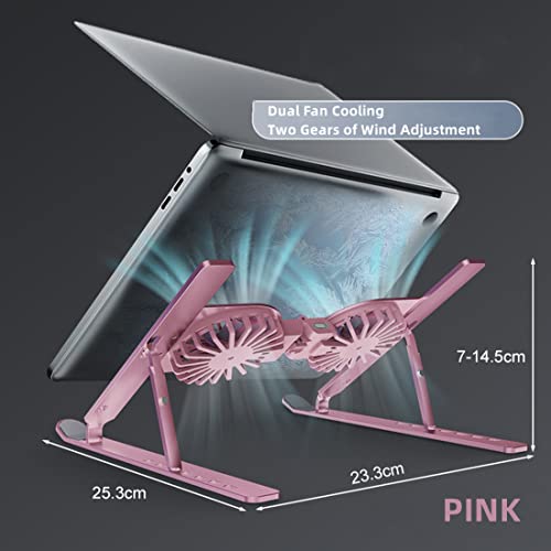 Foldable Laptop Stand with Cooling Fan, Aluminium Alloy 7 Adjustable Heights Computer Holder for Desk,16 Modes RGB Light Notebook Metal Mount Compatible with 13-17 Inch Lapteps and iPad (Silver)