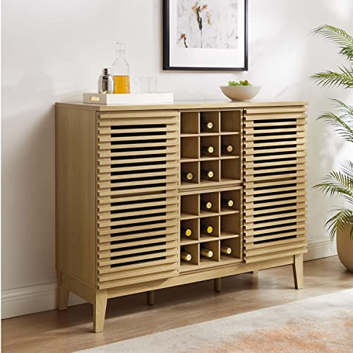 Modway Render Mid-Century Modern Wine Bar Cabinet in Oak, 17 x 46 x 37
