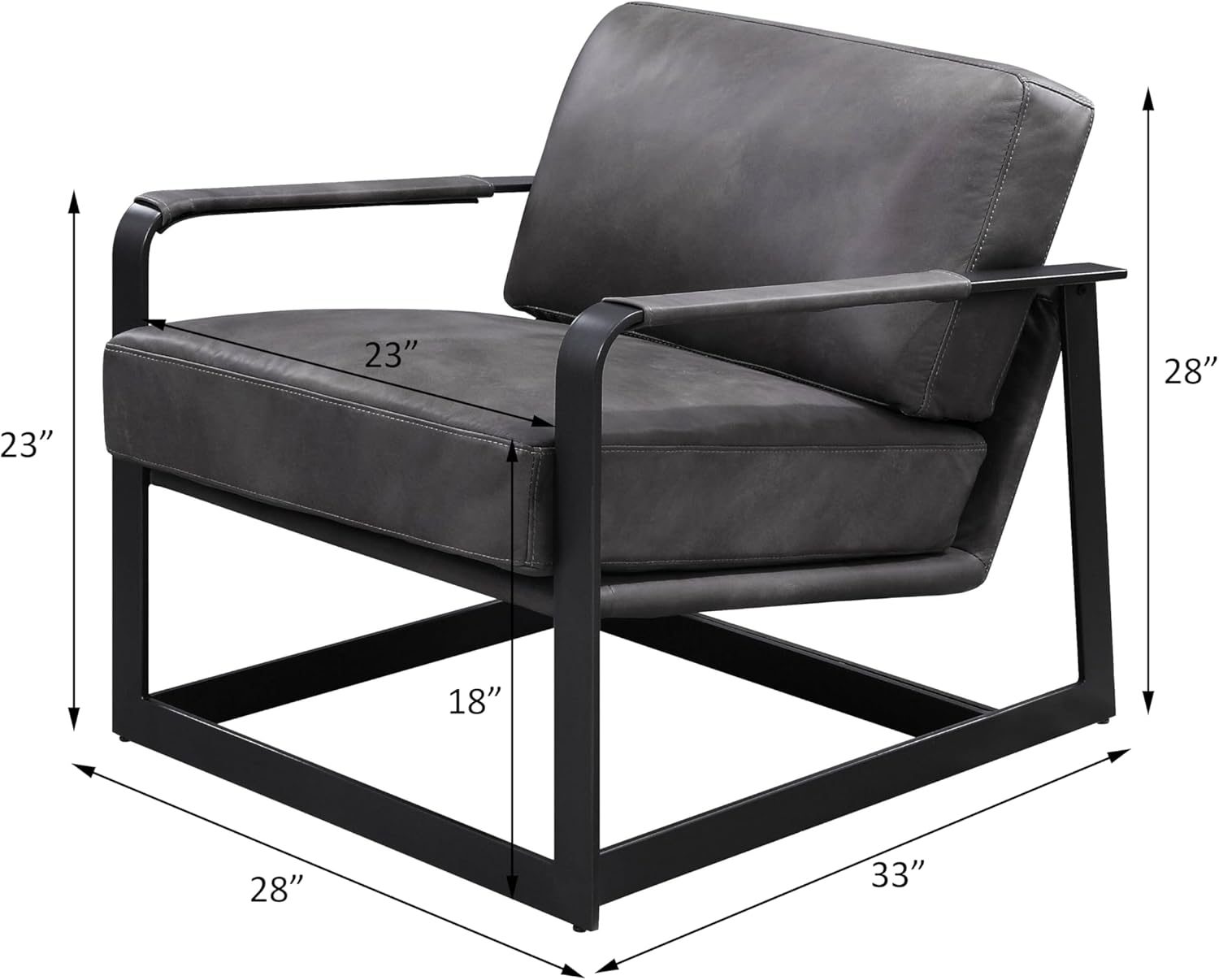 Acme Locnos Top Grain Leather Upholstered Accent Chair in Gray and Black