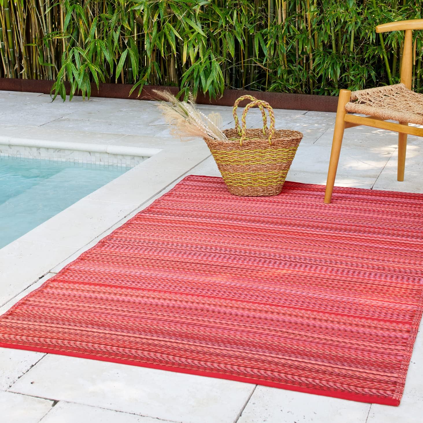 Fab Habitat Outdoor Rug - Waterproof, Fade Resistant, Crease-Free - Premium Recycled Plastic - Striped - Large Patio, Deck, Sunroom, Camping, RV - Cancun - Sunset - 6 x 9 ft