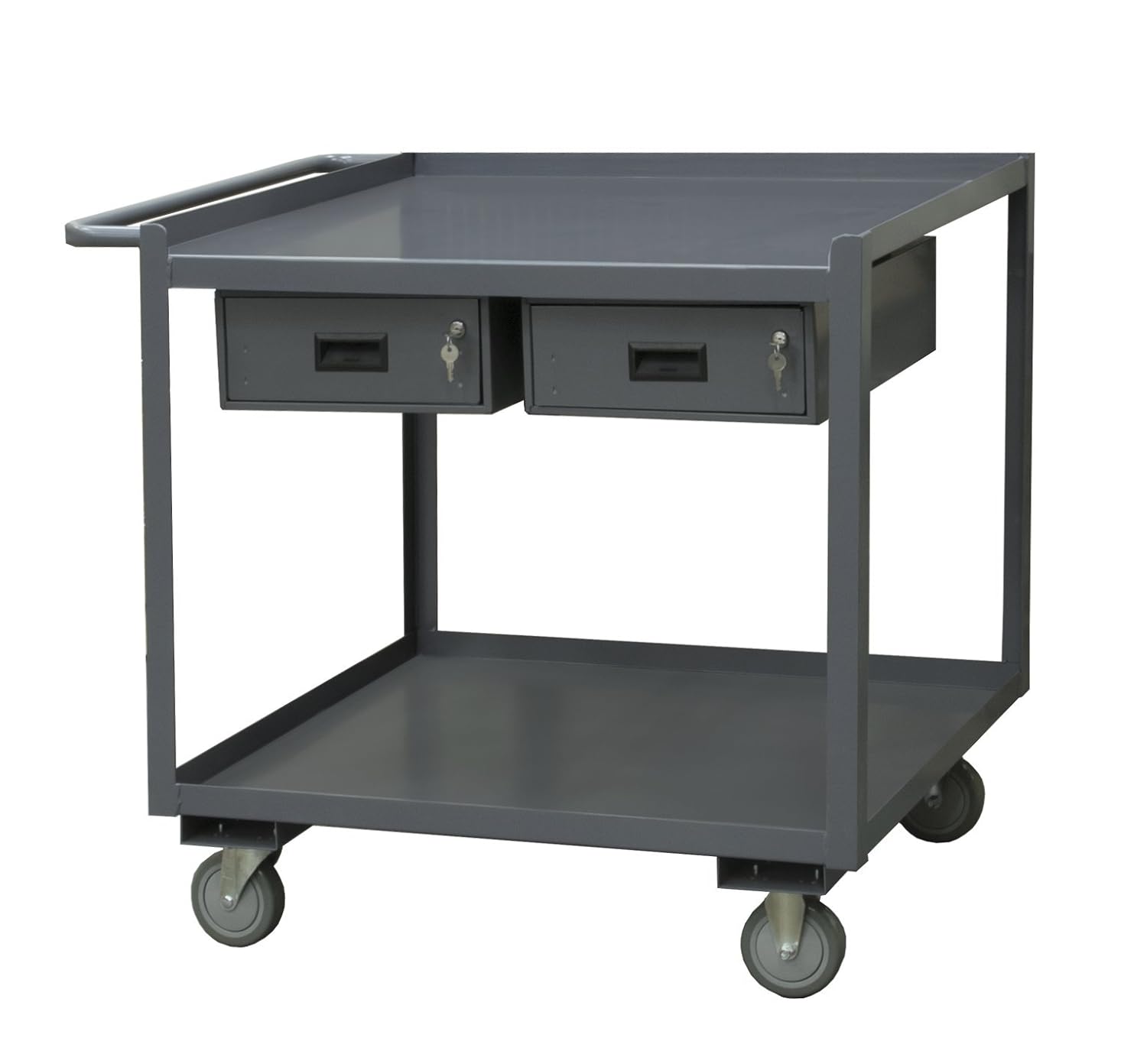 Durham RSC-2436-2-2DR-95 14 Gauge Steel Service Cart with 2 Drawers, 2 Shelves, Gray, 1200 lbs Load Capacity