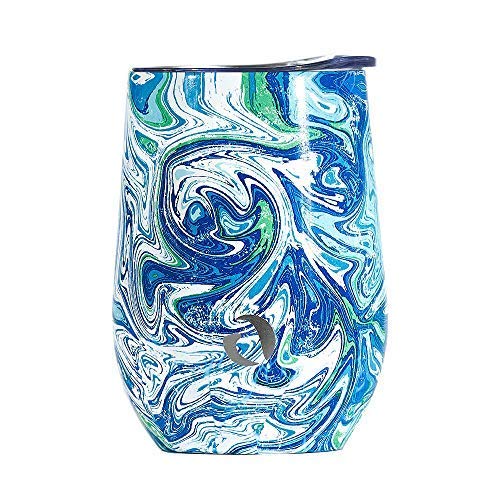 Drinco - Stainless Steel Wine Tumbler | Double Walled Triple Vacuum Insulated Stemless Wine Glass with Splash Proof Lid For Hot & Cold Drinks | California | 12oz | (Single, Tropical Hues)