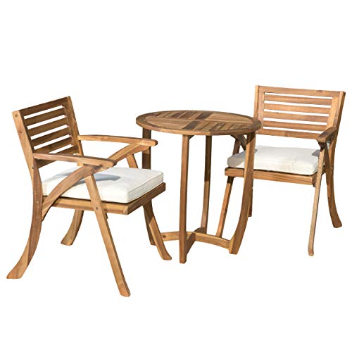 Christopher Knight Home 3-Piece Acacia Wood Bistro Set and 16-Inch Acacia Wood Side Table, Teak Finish