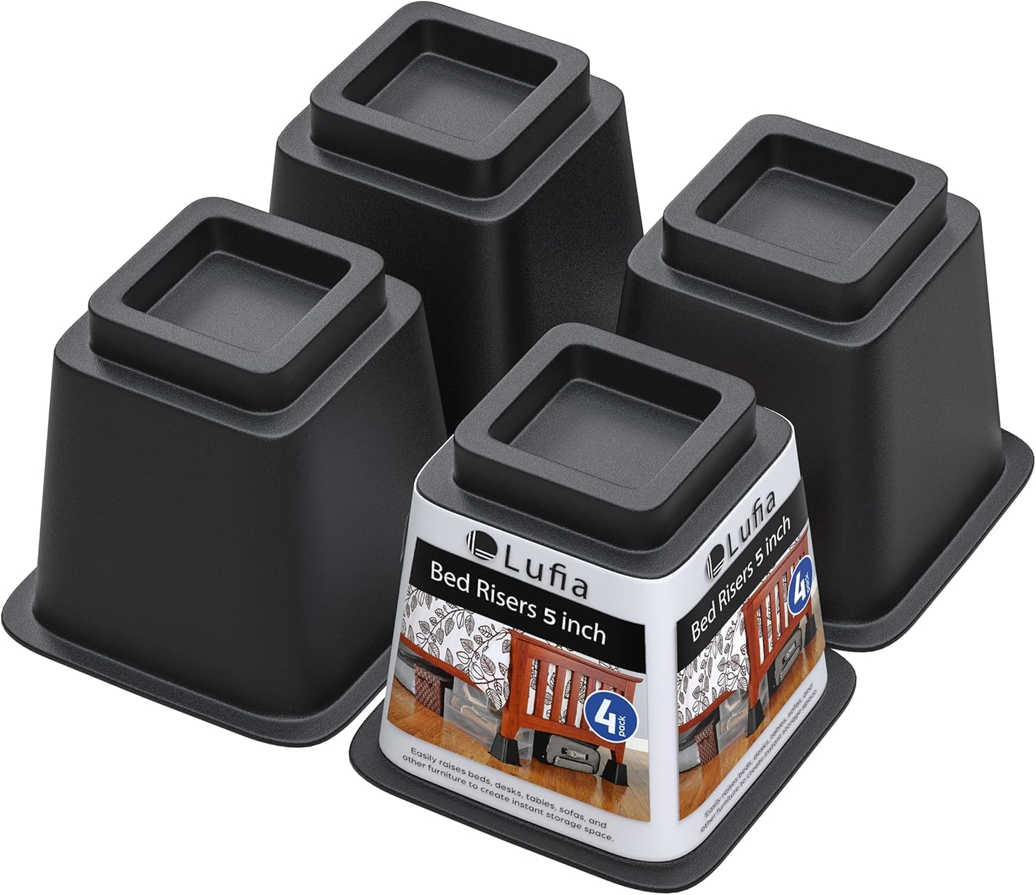 Lufia Bed Risers Heavy Duty, Stackable & Adjustable Bed Furniture Risers, Coming with 4 Small (3