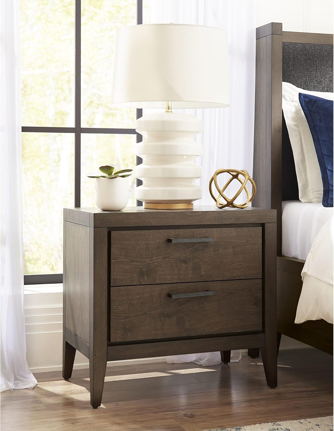 Modus Furniture Boracay Two Drawer Walnut Nightstand in Wild Oats Brown