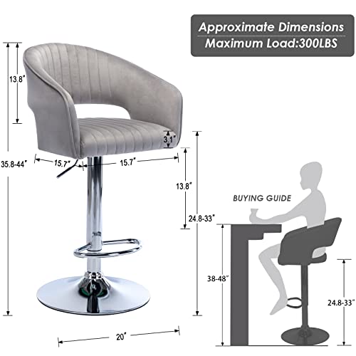 Guyou Modern Velvet Adjustable Bar Stools Chrome Base Set of 6, Upholstered 26 Inch Counter Height Bar Stools with Back and Armrest Swivel Kitchen Island Stools (Cream)