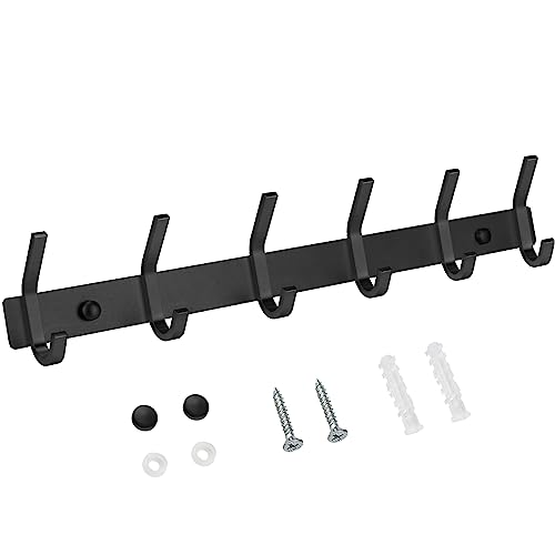 TICONN Wall Mounted Coat Rack - 6 Heavy Duty Dual Hooks All Metal Contemporary Coat Hanger for Jacket Coat Hat for Mudroom Entryway Bathroom (Black, 1PK)