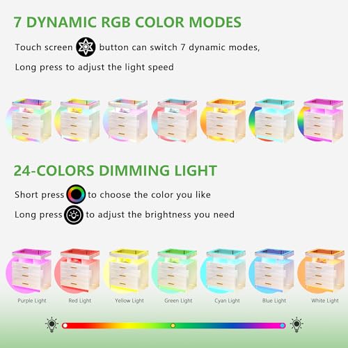 HNEBC RGB Nightstand with Auto lights, High Gloss Bedside Tables with Wireless Charging Station,Night Stand with 3 Drawers,Floating LED Nightstand with Adjustable Brightness/Side Table (Black)