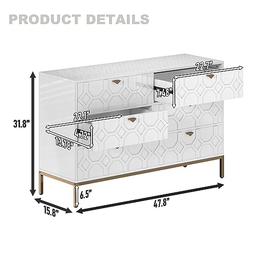 6 Drawer Double Dresser, Sideboard with 6 Drawers Modern Chest of Drawers Wood Dresser for Living Room, Home Office, Entryway, Blue
