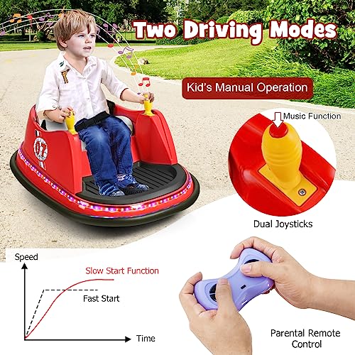 Costzon Bumper Car for Kids, 12V Electric Toddler Bumping Car with Remote Control, Dual Joysticks, 360 Spin, Music, Flashing Lights, Slow Star, Kids Bumper Car Ride on Toy for Boy Girl Gift (Purple)