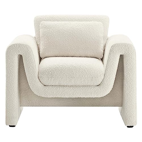 Modway Waverly Boucle Fabric Living Room Accent Armchair in Black-Unique Wavy Design