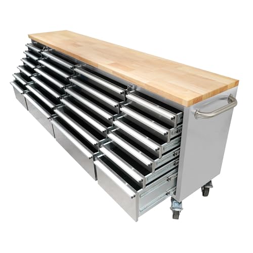 CHETTO C 72 inch Tool Chest Tool Box Mobile 15 Drawers Storage Rolling Cabinet with Wheels Lock Key Locking System Drawer Liners for Garage Warehouse Repair Shop Stainless Steel